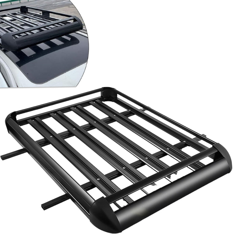 Top angle of universal roof rack basket displaying spacious 127 by 90 cm area