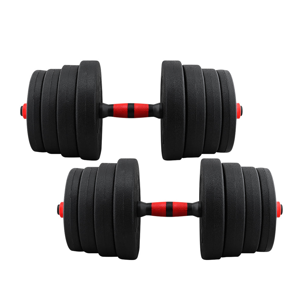 Dumbbell barbell set assembled as barbell for upper body exercises
