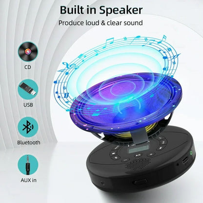 Bluetooth portable CD player playing music outdoors