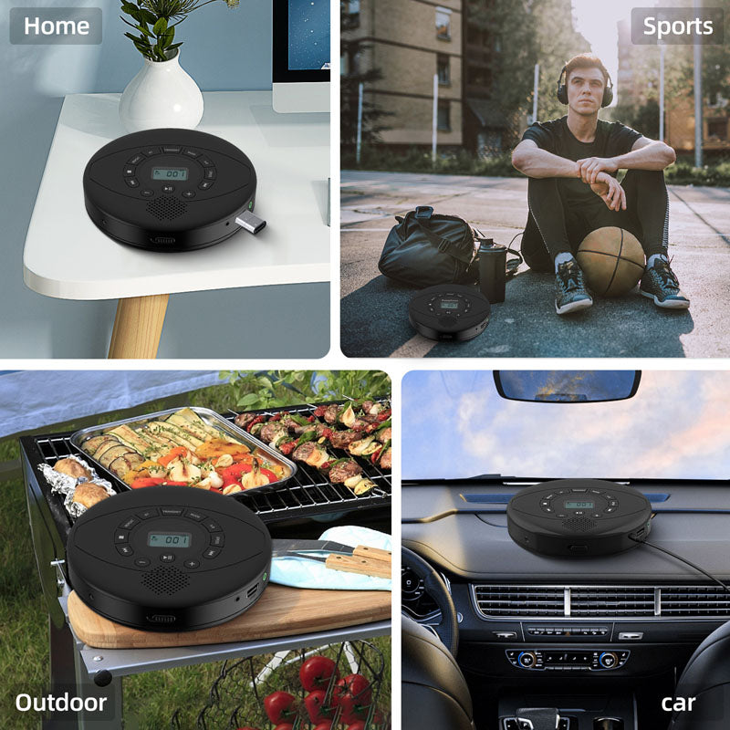 Portable CD player with pouch and charging cable