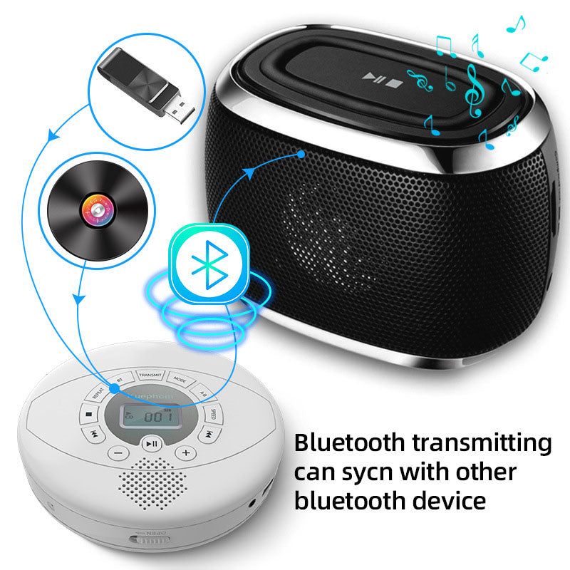 Portable CD player displaying control buttons and screen