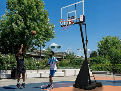 Base of basketball hoop stand made from HDPE holding water for stability