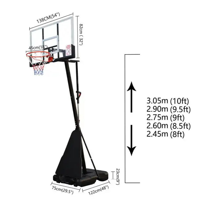 Side view of powder coated steel support rod on basketball stand