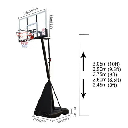 Side view of powder coated steel support rod on basketball stand