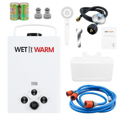 8L gas water warmer with rain stop cover in outdoor setting