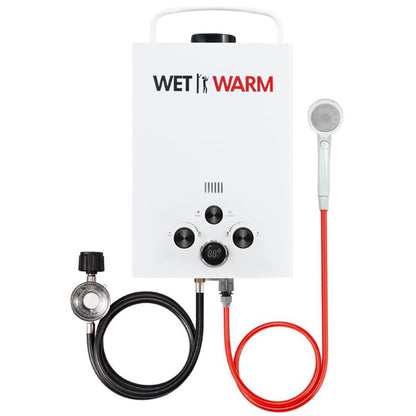 Close-up of gas connector on 8L gas water warmer