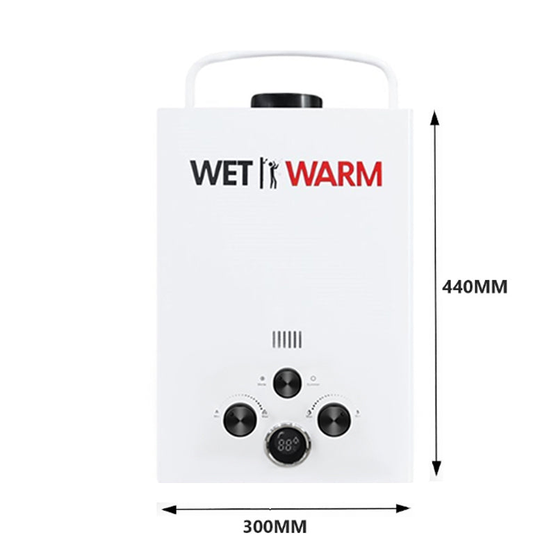 Top view of gas water warmer 8L highlighting size and shape
