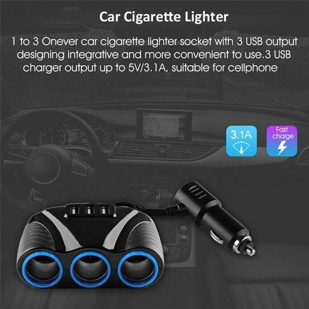 Car Cigarette Lighter Multi Socket Splitter 3 Way USB Charger Port