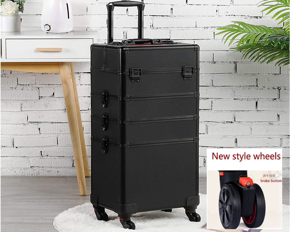 Compact top case section of aluminium makeup travel case trolley