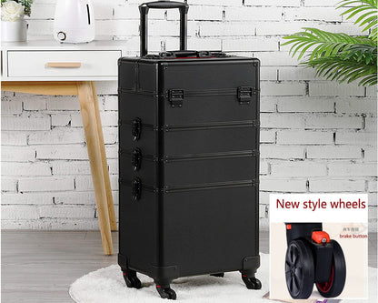 Compact top case section of aluminium makeup travel case trolley