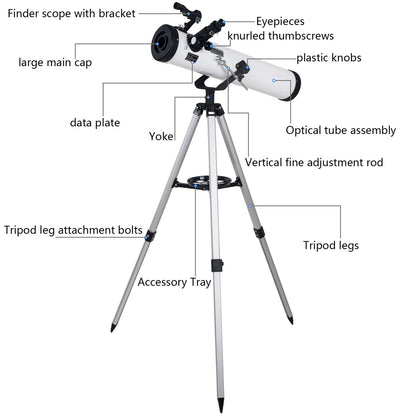 Lightweight aluminium tripod supporting 700mm astronomical telescope