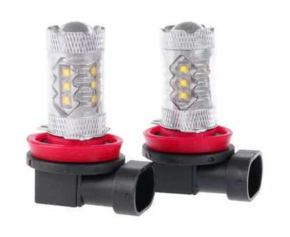 Side view of H11 LED fog light bulb with convex lens