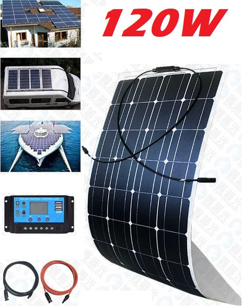 Flexible solar panel 120W connected to 30A solar controller