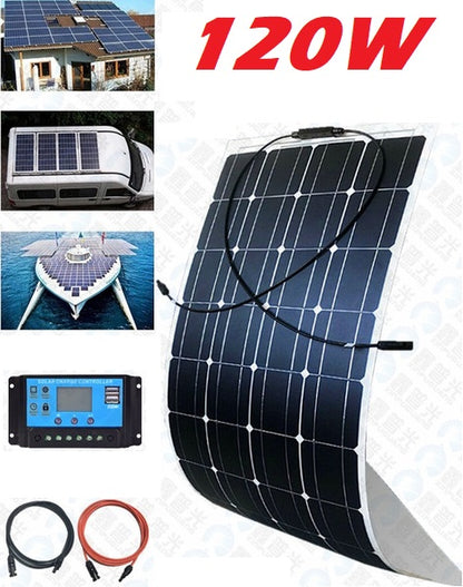 Flexible solar panel 120W connected to 30A solar controller