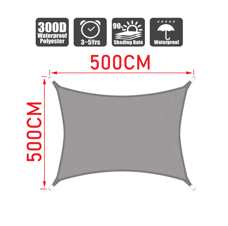Sun Shade Sail 5x5M Grey Sunshade Cloth Waterproof