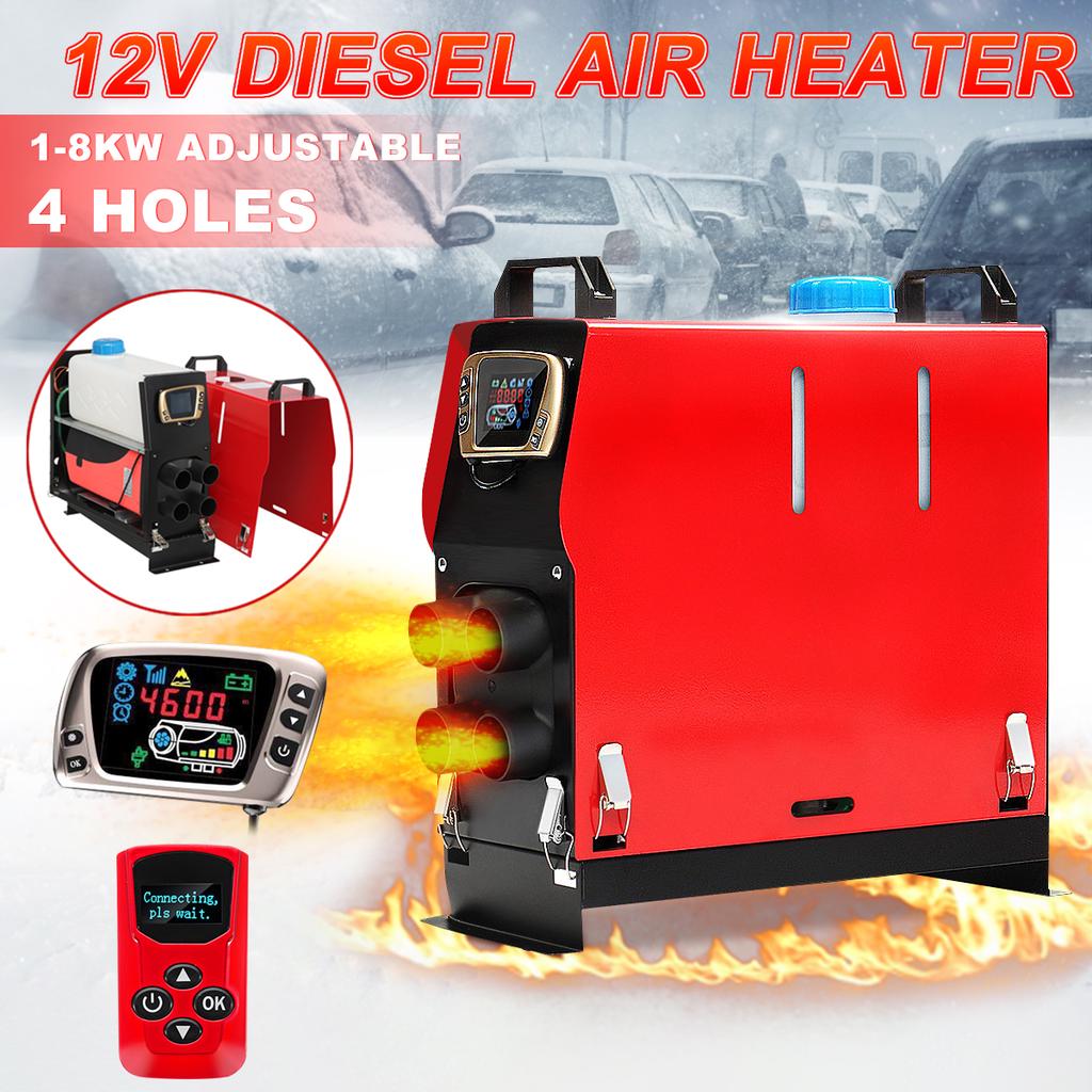 Diesel air heater installed inside a camper van for winter heating
