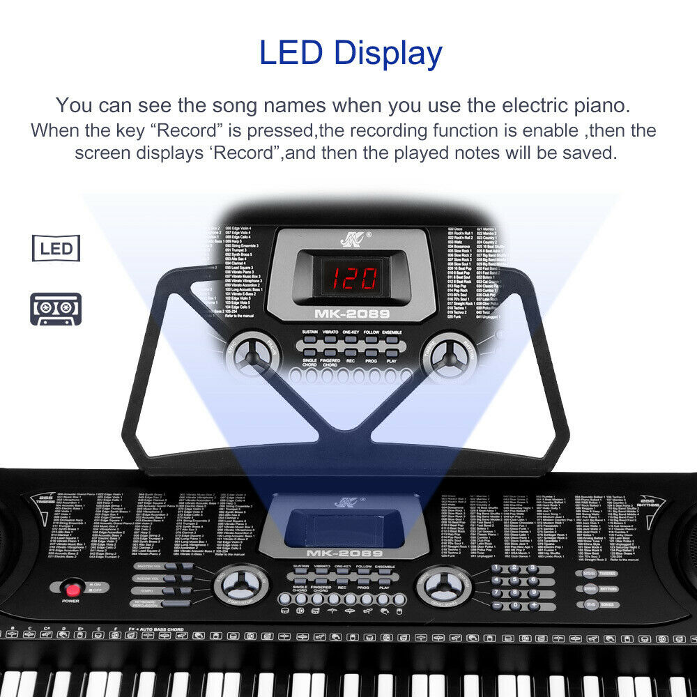 Electronic keyboard piano with sustain and vibrato features
