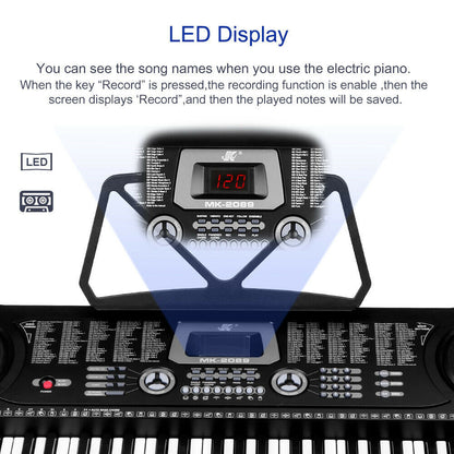 Electronic keyboard piano with sustain and vibrato features