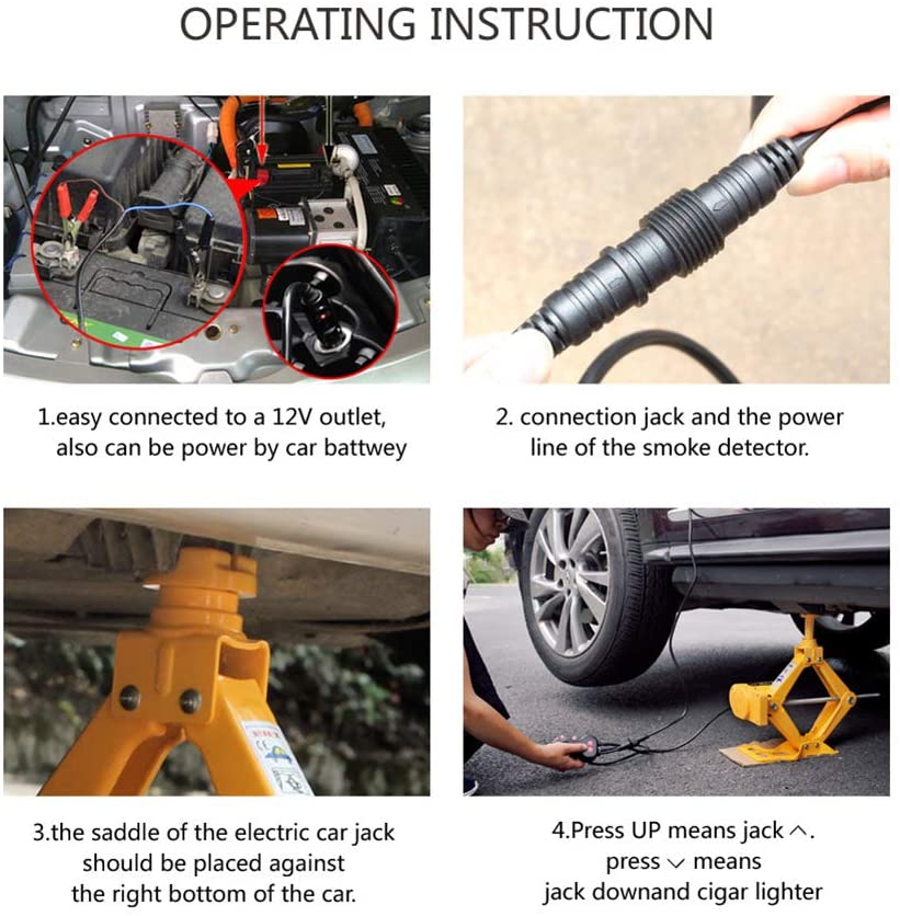 Electric car jack 3 ton 12V steel with toolbox open and tools inside