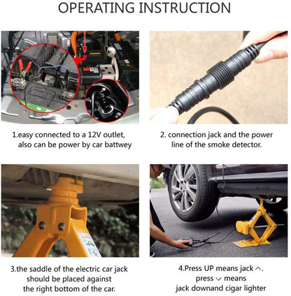 Electric car jack 3 ton 12V steel with toolbox open and tools inside