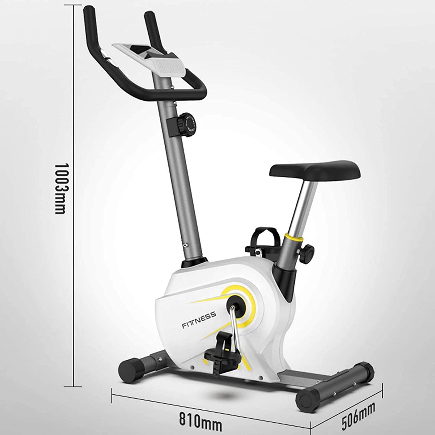 Adjustable seat height on exercise bike with knob detail