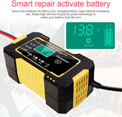 Top view of car battery charger showing control buttons