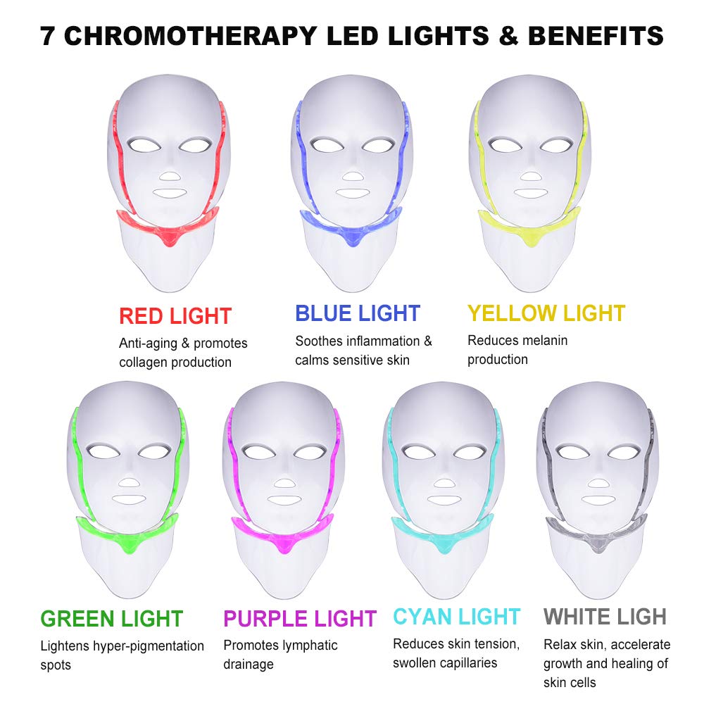 LED face mask in use during home spa treatment session