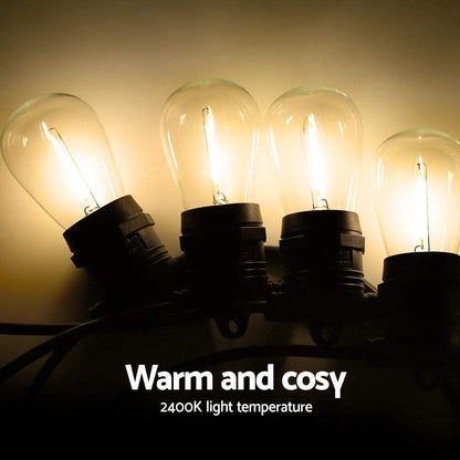 Festoon light bulbs spaced 90cm apart for even illumination