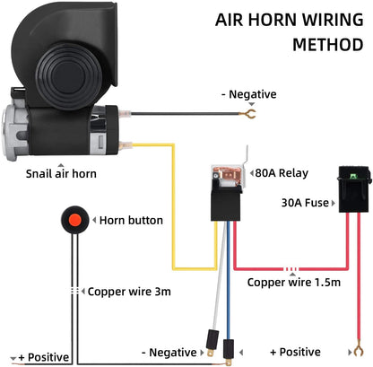 Top view of car horn air horn 12V with wiring harness attached