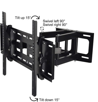 Top angle of TV wall bracket swivel showing dual articulated arms