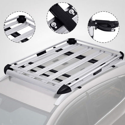 Roof rack basket universal mounted on car roof with luggage loaded