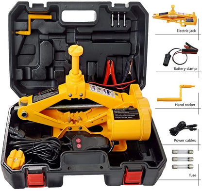 Top angle of electric car jack 3 ton 12V steel showing control buttons