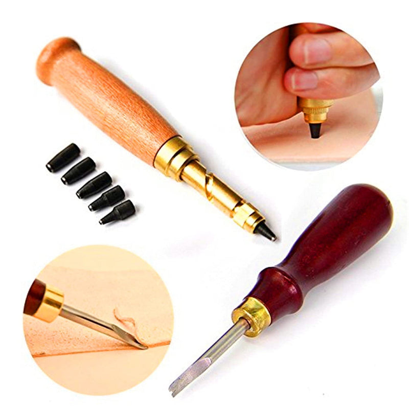 18PCs Leather Craft Tools Kit Tools DIY Groover Punch Kit Stiching Carving Craft Sewing