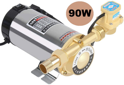 Low pressure shower water booster pump showing water inlet and outlet