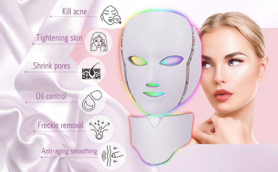 LED face mask in use during home spa treatment session