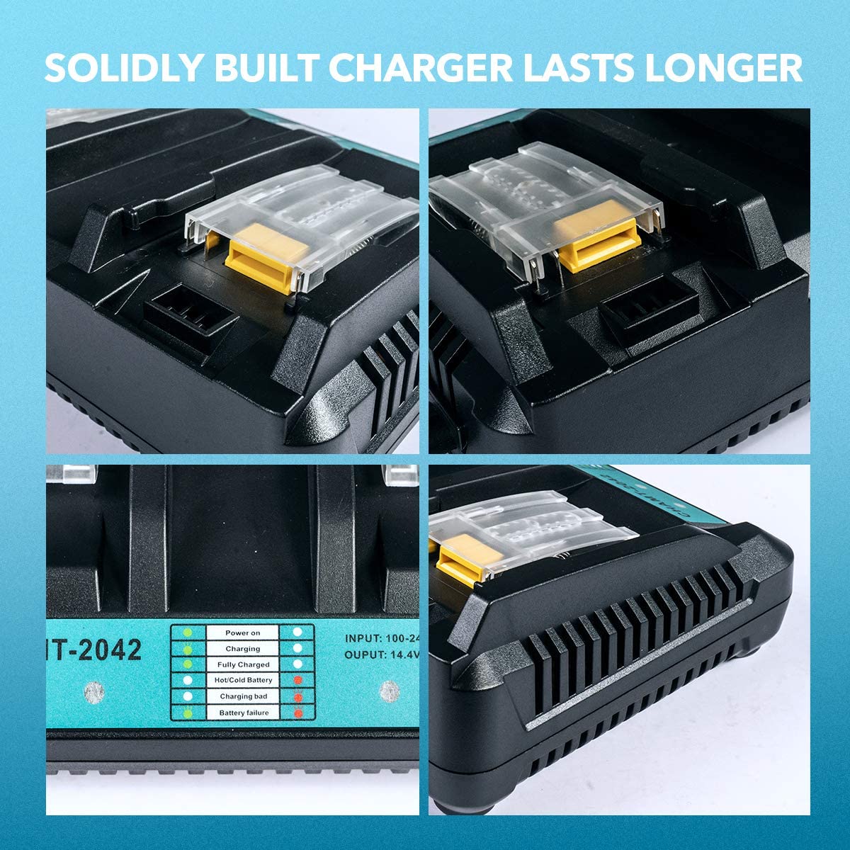 Makita dual port charger with batteries inserted and charging