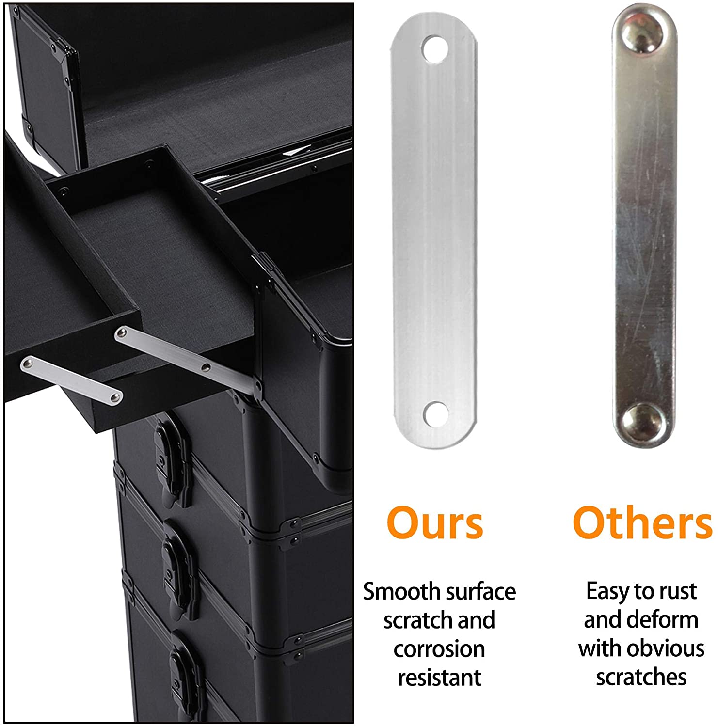 Compact top case section of aluminium makeup travel case trolley