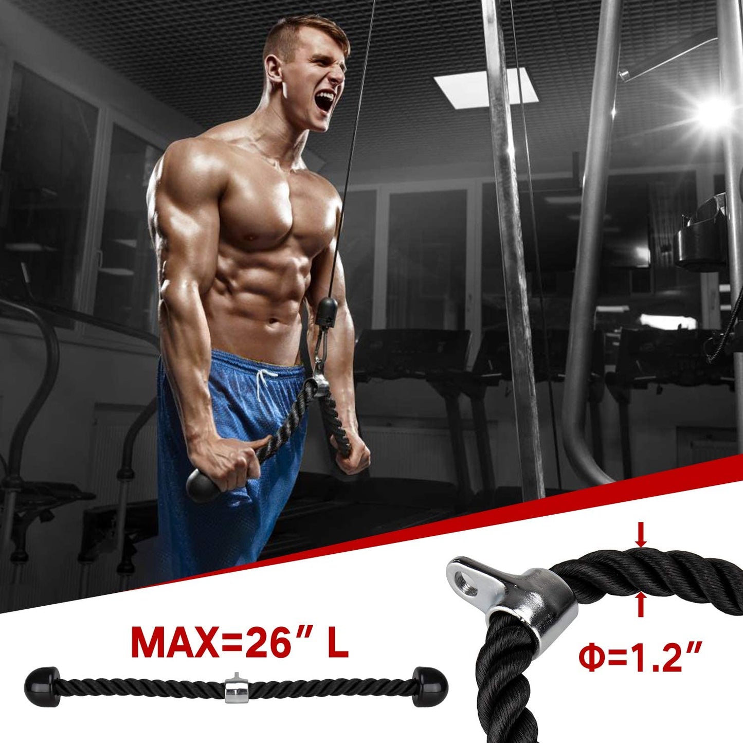 Fitness Lift Pulley System tricep rope detail in black nylon