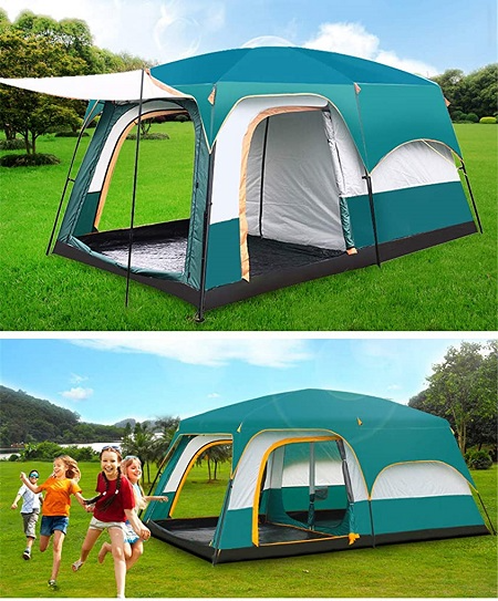 Camping tent 8 person showing room divider between bedrooms