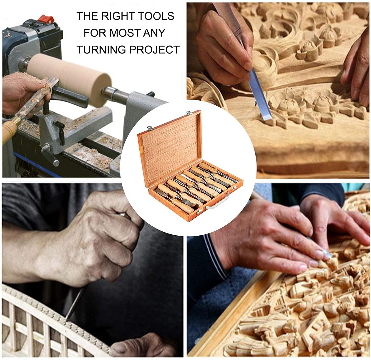 Wood carving tools set compact wooden case closed for storage