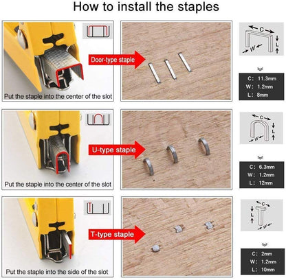 Staple gun with T-style staples ready to use