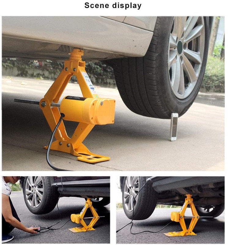 Electric car jack 3 ton 12V steel power cord and battery clip close-up