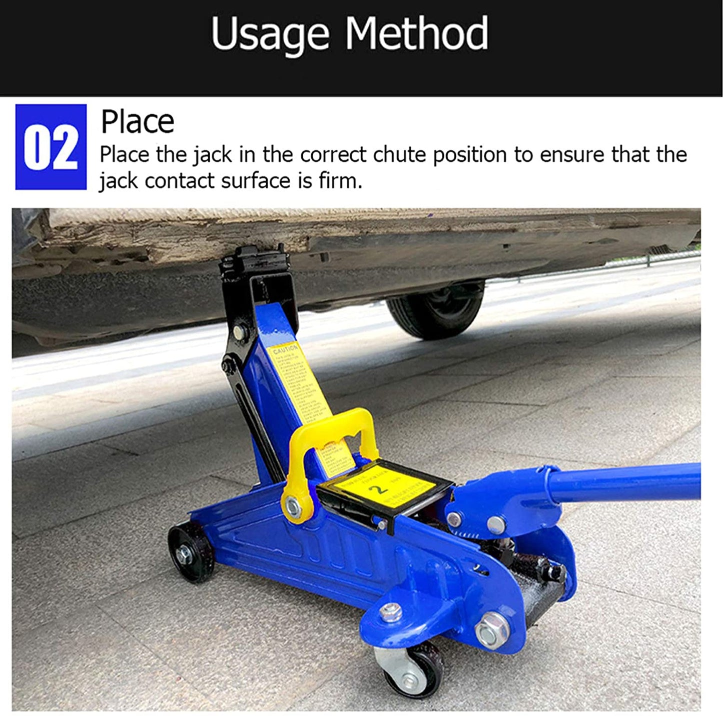 Top view of trolley floor jack 2 ton steel showing size and shape