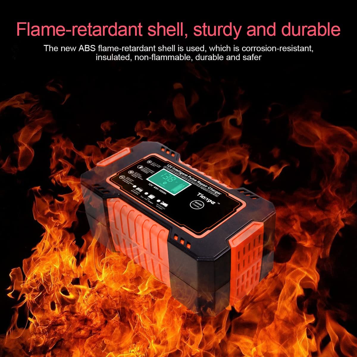 Side angle of car battery charger highlighting compact size