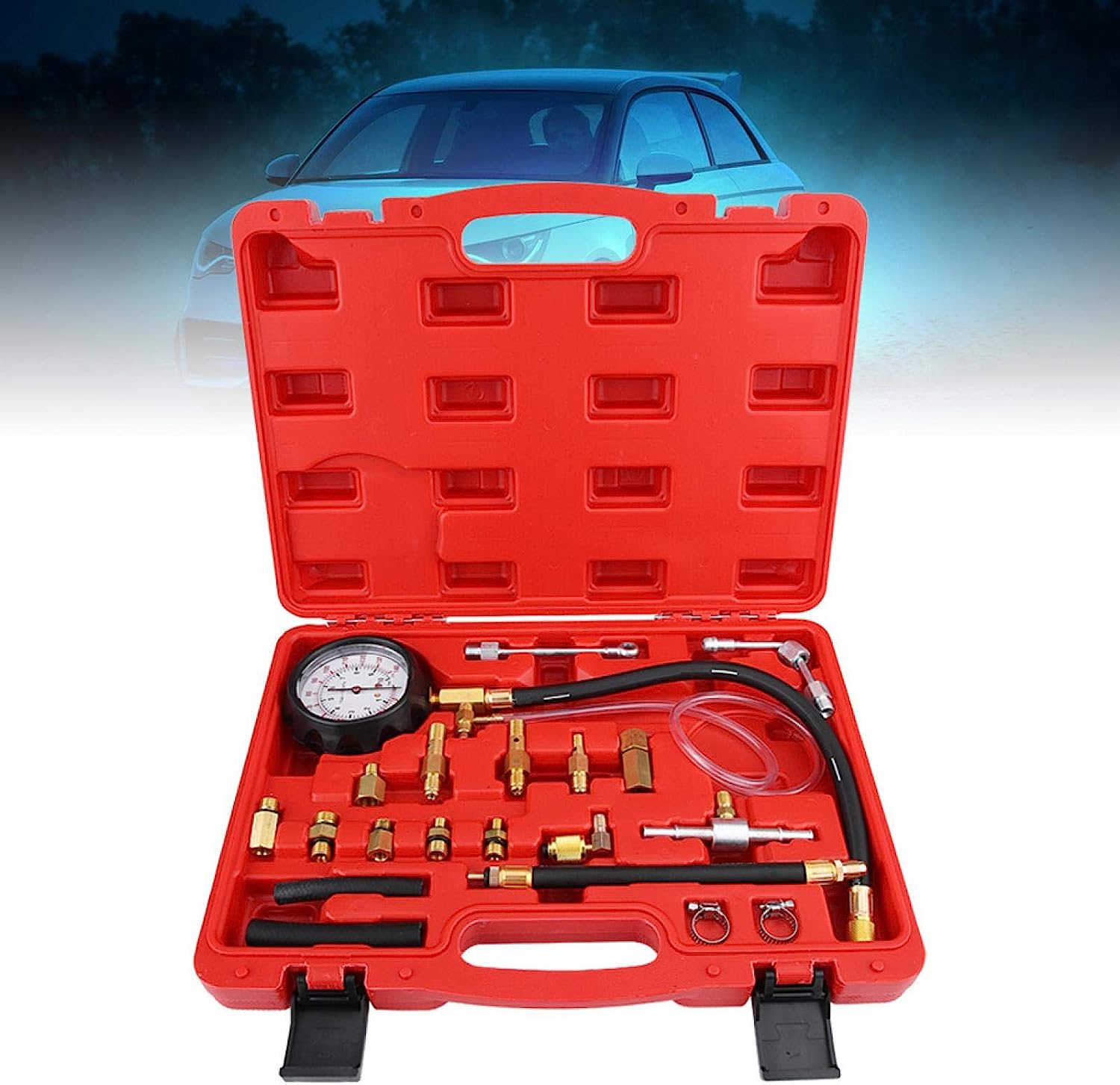 Fuel pressure tester kit including instruction manual and accessories
