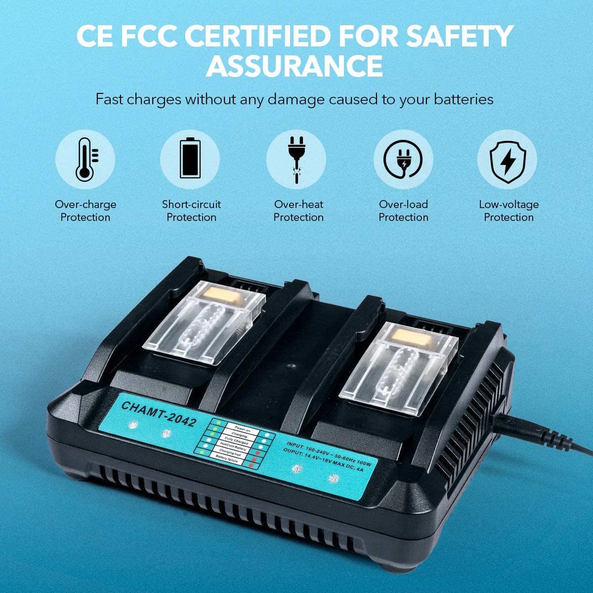 Makita battery charger with green light indicating charging