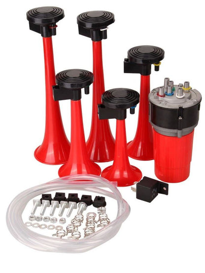 Side view of Duke Of Hazzard air horns showing trumpet sizes