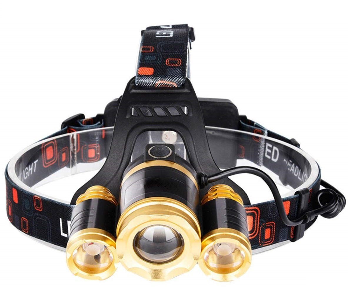 Top view of rechargeable headtorch with battery compartment