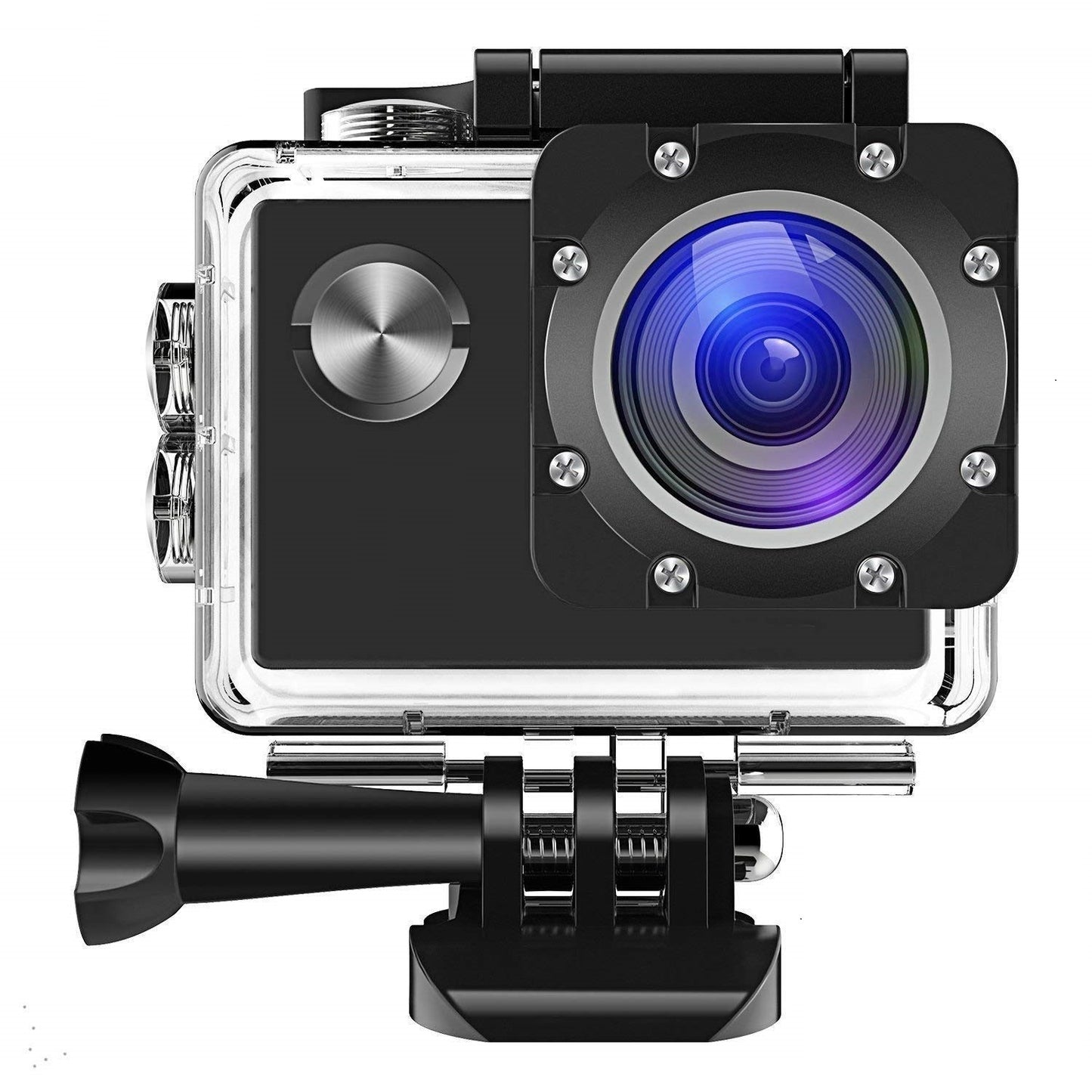Action camera with micro USB and micro SD card ports visible