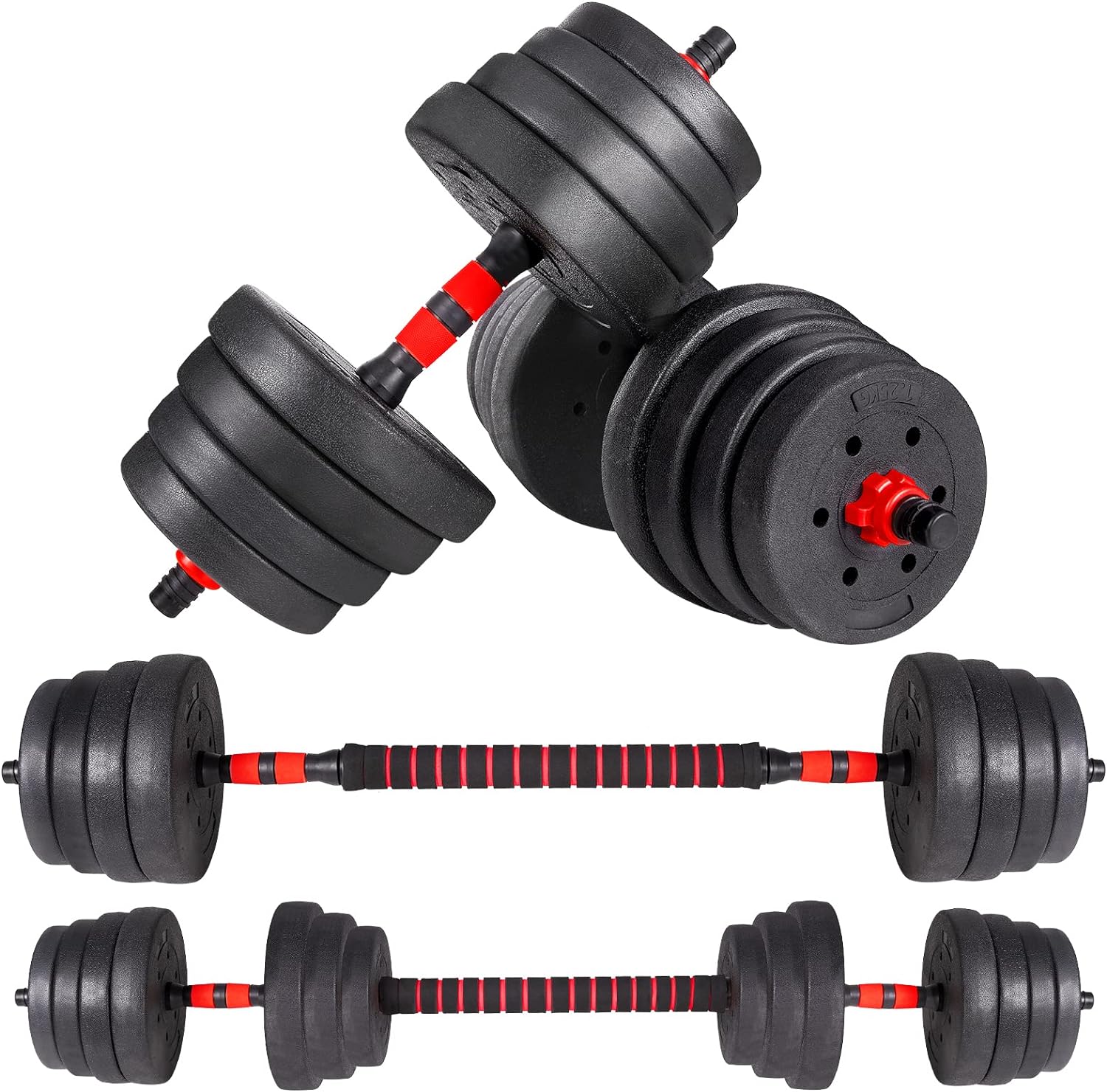 Adjustable dumbbells arranged for upper body workout